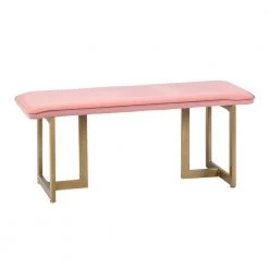 Slip Blush Fabric Gold Legs Bench18.5 in. H x 44.5 in. W x 15 in. D by Homy Casa
