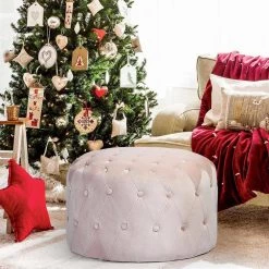 MIYA Standard Blush Round Tufted Velvet Ottoman by Homy Casa -Homy Casa Shop blush homy casa ottomans hd miya blush 31 1000