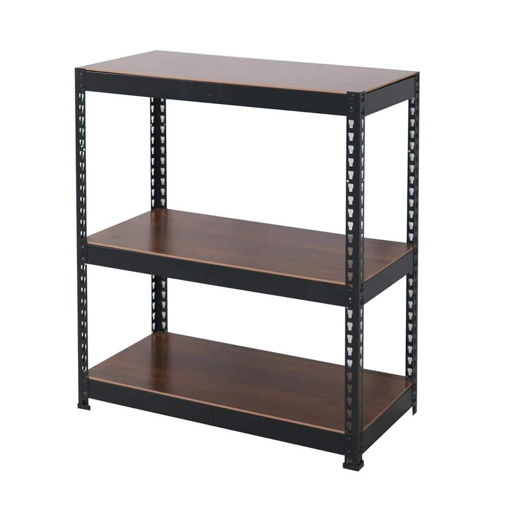 Shelf Brown Metal Standard Bookcase 3-Layers Wood by Homy Casa 7 Shelf Brown Metal Standard Bookcase 3-Layers Wood by Homy Casa - Image 6