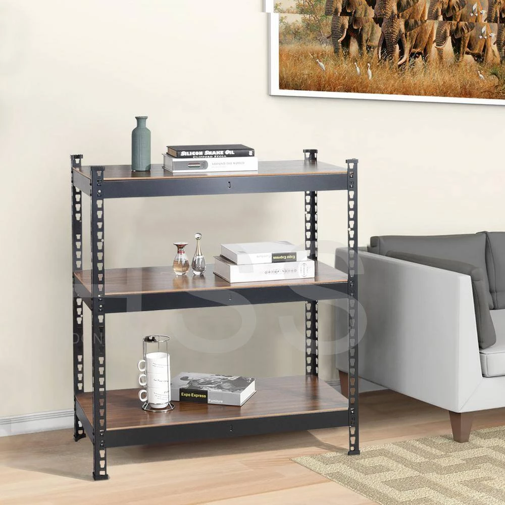 Shelf Brown Metal Standard Bookcase 3-Layers Wood by Homy Casa 11 Shelf Brown Metal Standard Bookcase 3-Layers Wood by Homy Casa - Image 10