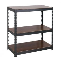 Shelf Brown Metal Standard Bookcase 3-Layers Wood by Homy Casa