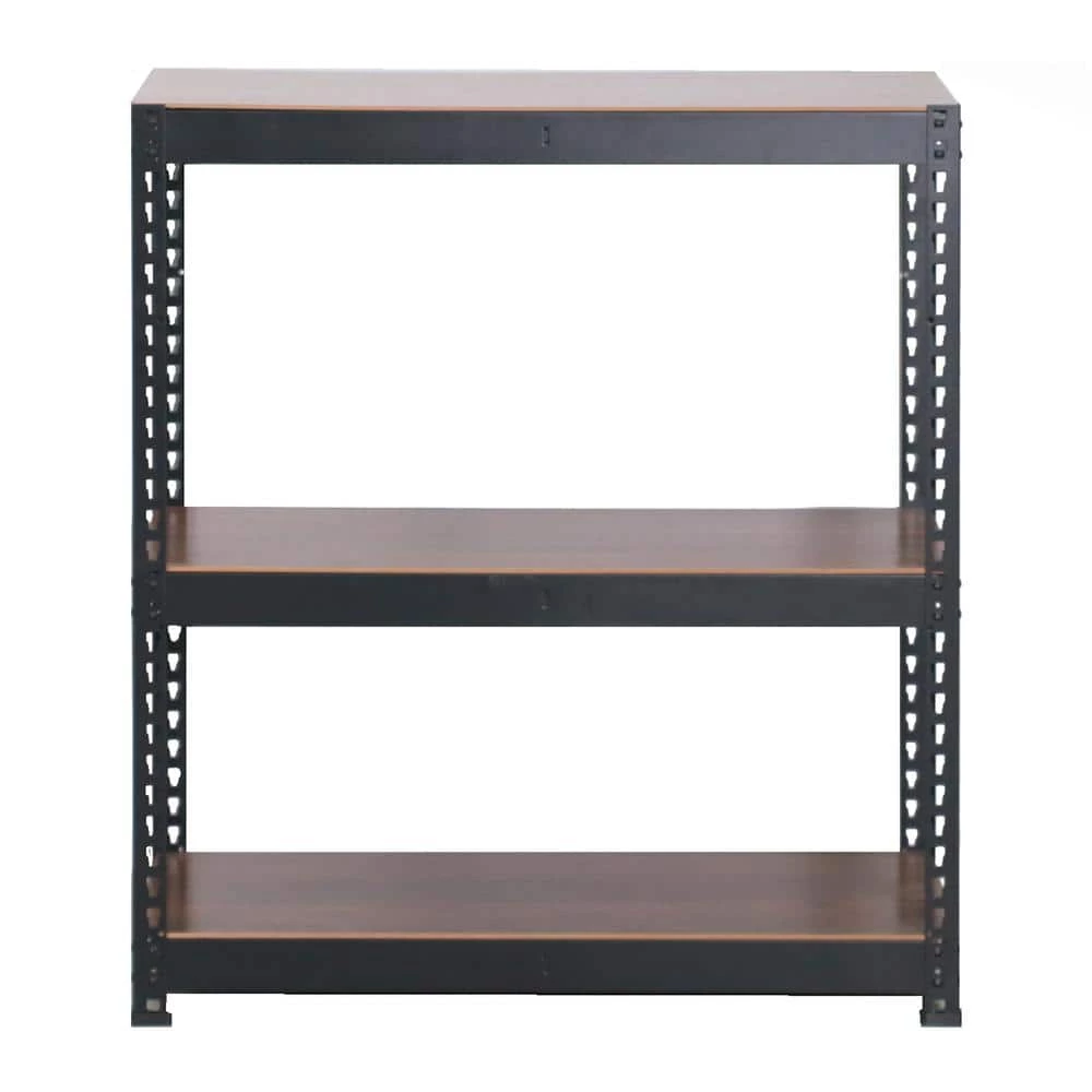 Shelf Brown Metal Standard Bookcase 3-Layers Wood by Homy Casa 5 Shelf Brown Metal Standard Bookcase 3-Layers Wood by Homy Casa - Image 4