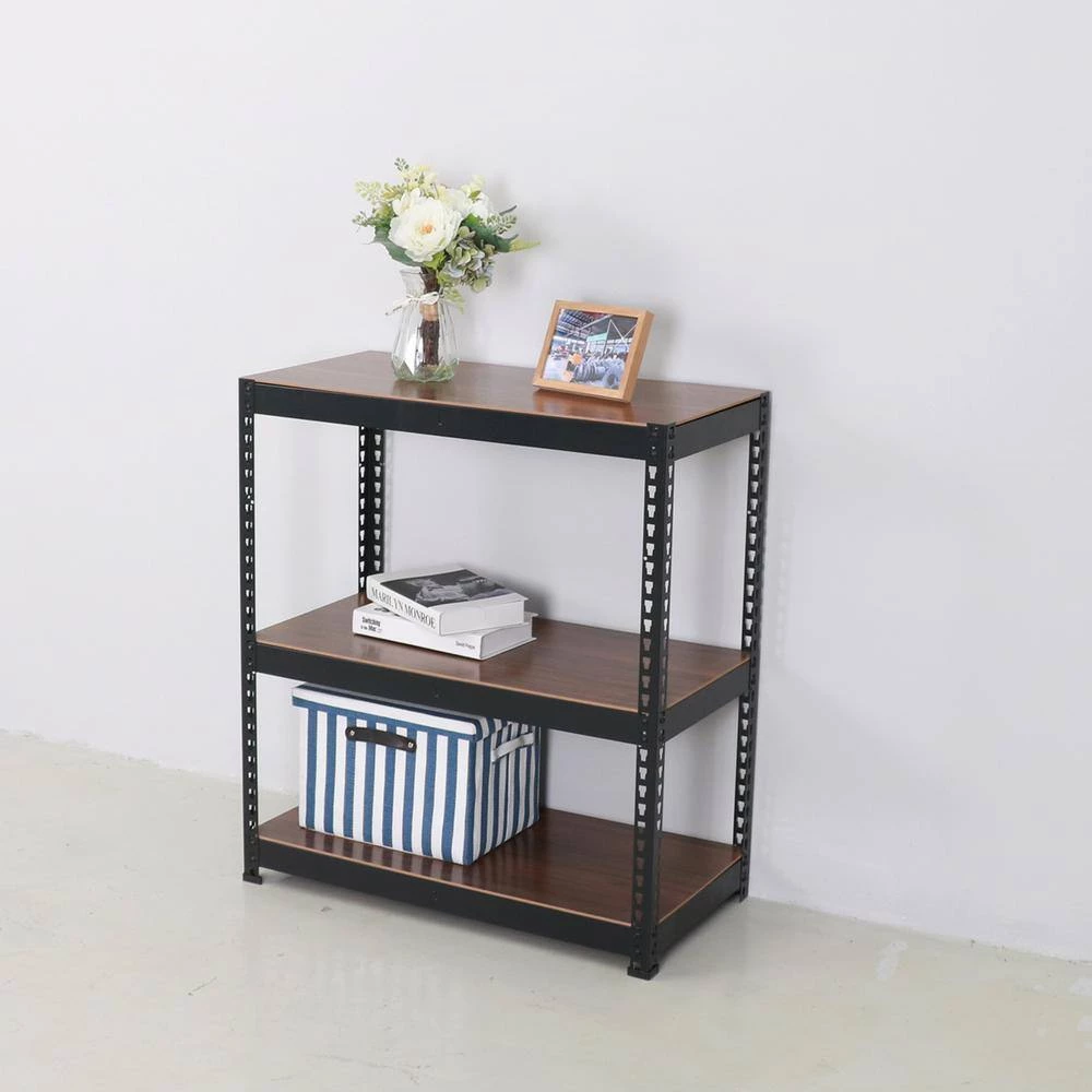 Shelf Brown Metal Standard Bookcase 3-Layers Wood by Homy Casa 9 Shelf Brown Metal Standard Bookcase 3-Layers Wood by Homy Casa - Image 8