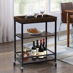 Uhtric Dark Brown 3-Tier Rolling Serving Kitchen Trolley by Homy Casa -Homy Casa Shop brown homy casa bar carts unathi 31 1000