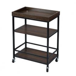 Uhtric Dark Brown 3-Tier Rolling Serving Kitchen Trolley by Homy Casa
