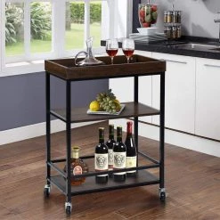 Uhtric Dark Brown 3-Tier Rolling Serving Kitchen Trolley by Homy Casa -Homy Casa Shop brown homy casa bar carts unathi c3 1000