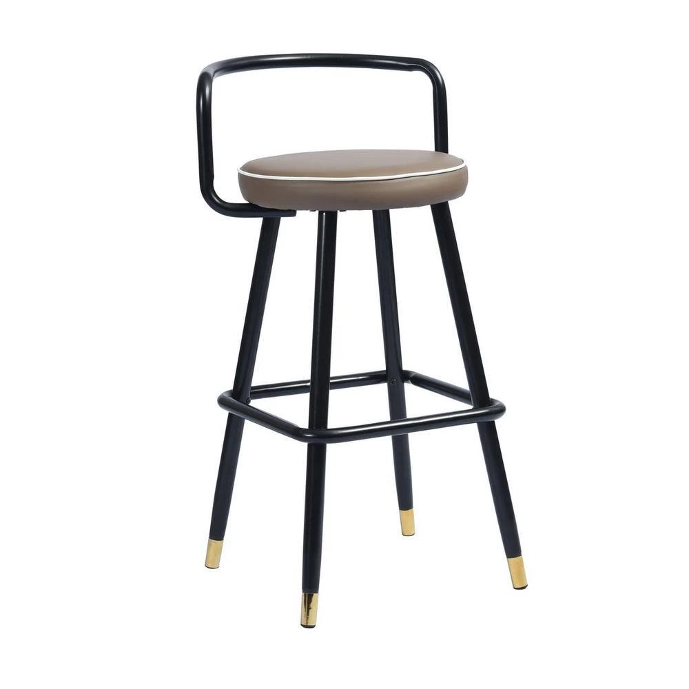 Brown PU upholstery High Barstool(set of 2) by Homy Casa 3 Brown PU upholstery High Barstool(set of 2) by Homy Casa - Image 2