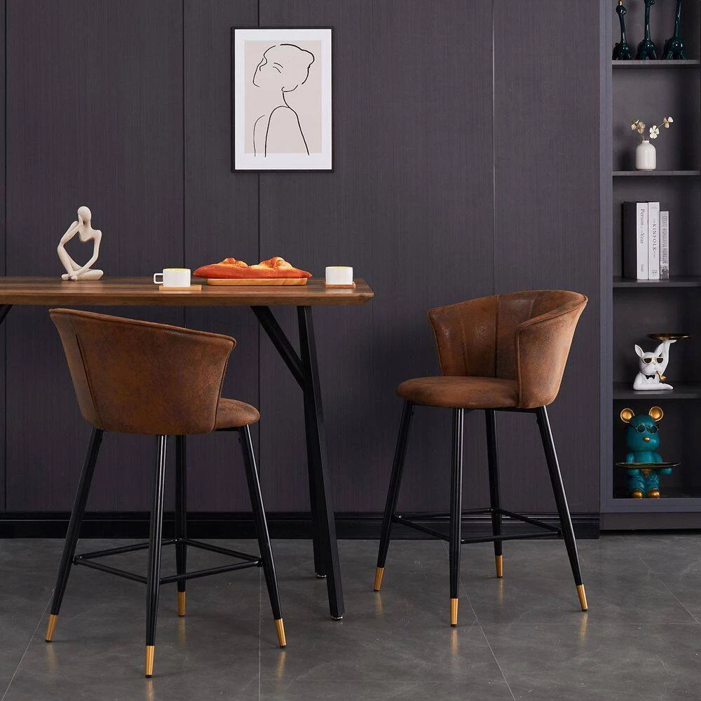 Doncic 40.2 in. Brown Low Back Metal Frame Counter Stool with Fabric Seat ( Set of 2) by Homy Casa 15 Doncic 40.2 in. Brown Low Back Metal Frame Counter Stool with Fabric Seat ( Set of 2) by Homy Casa - Image 13