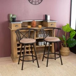 Brown Ladder Back Sturdy Metal Frame Barstool Comfortable Seat Cushions by Homy Casa -Homy Casa Shop brown homy casa bar stools hailey 24 inch brown 2pcs 31 1000