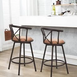 HAILEY 33.5 in. Brown Low Back Metal Frame Cushioned Bar Stool (Set of 2) by Homy Casa -Homy Casa Shop brown homy casa bar stools hd hailey 24 inch brown 2pcs 31 1000 1