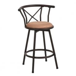 HAILEY 33.5 in. Brown Low Back Metal Frame Cushioned Bar Stool (Set of 2) by Homy Casa