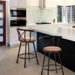 Hailey 33.5 in. Brown Metal Frame Low Back Bar Stool with Fabric Seat (Set of 2) by Homy Casa -Homy Casa Shop brown homy casa bar stools hd hailey 24 inch brown 2pcs e1 1000