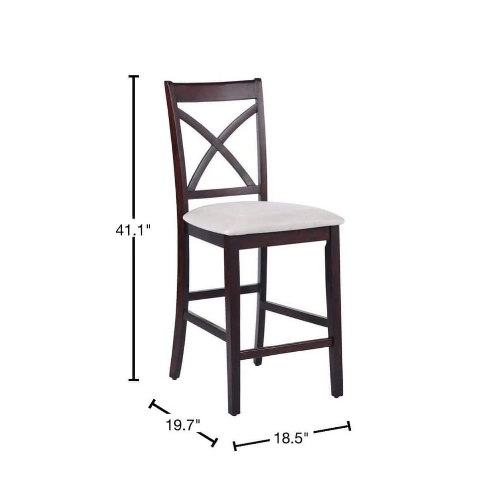 Salim 41.1 in. Brown Upholsteried Counter Barstool (Set of 2) by Homy Casa 5 Salim 41.1 in. Brown Upholsteried Counter Barstool (Set of 2) by Homy Casa - Image 3