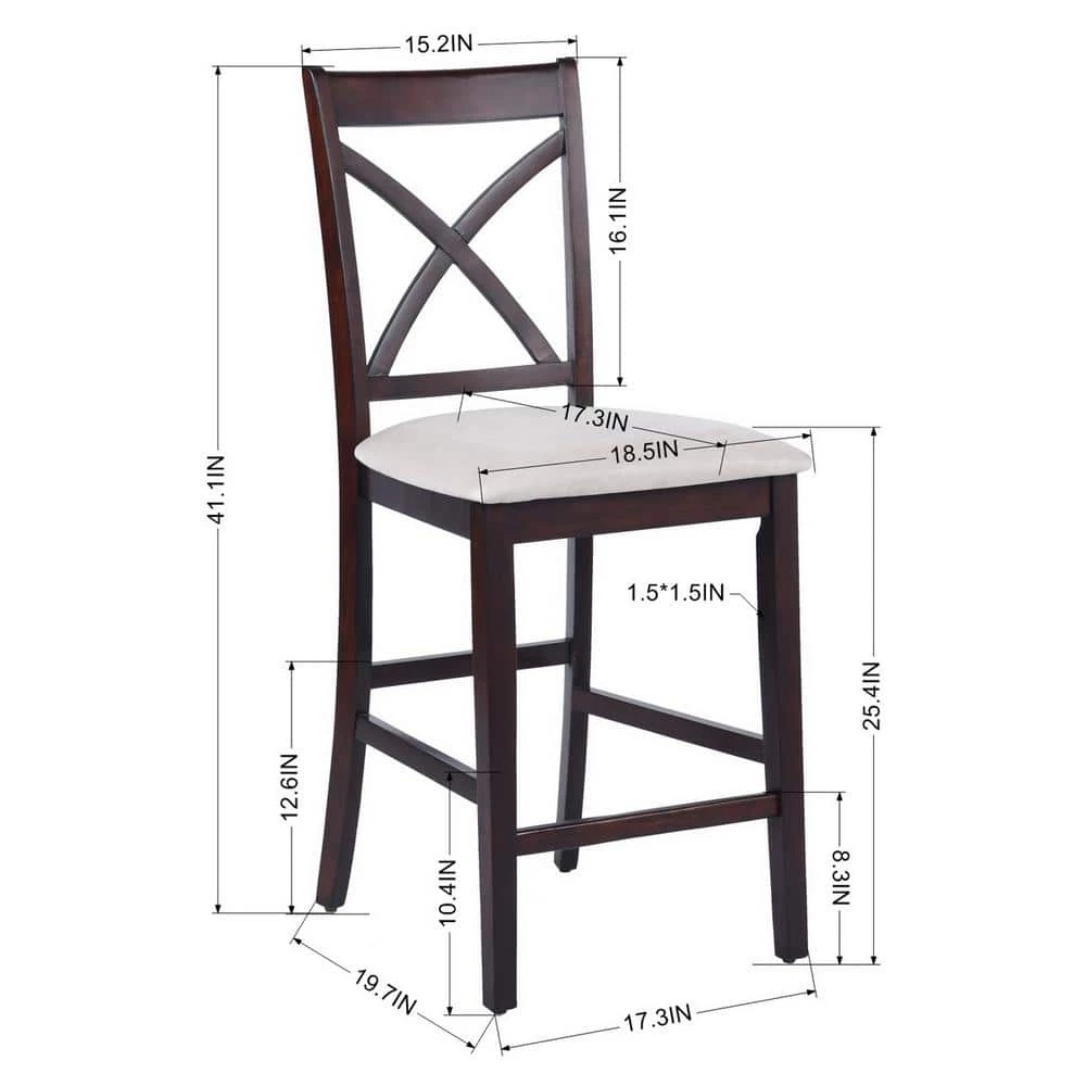 Salim 41.1 in. Brown Upholsteried Counter Barstool (Set of 2) by Homy Casa 8 Salim 41.1 in. Brown Upholsteried Counter Barstool (Set of 2) by Homy Casa - Image 6