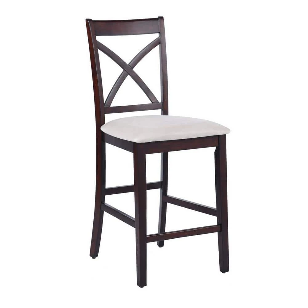 Salim 41.1 in. Brown Upholsteried Counter Barstool (Set of 2) by Homy Casa 3 Salim 41.1 in. Brown Upholsteried Counter Barstool (Set of 2) by Homy Casa
