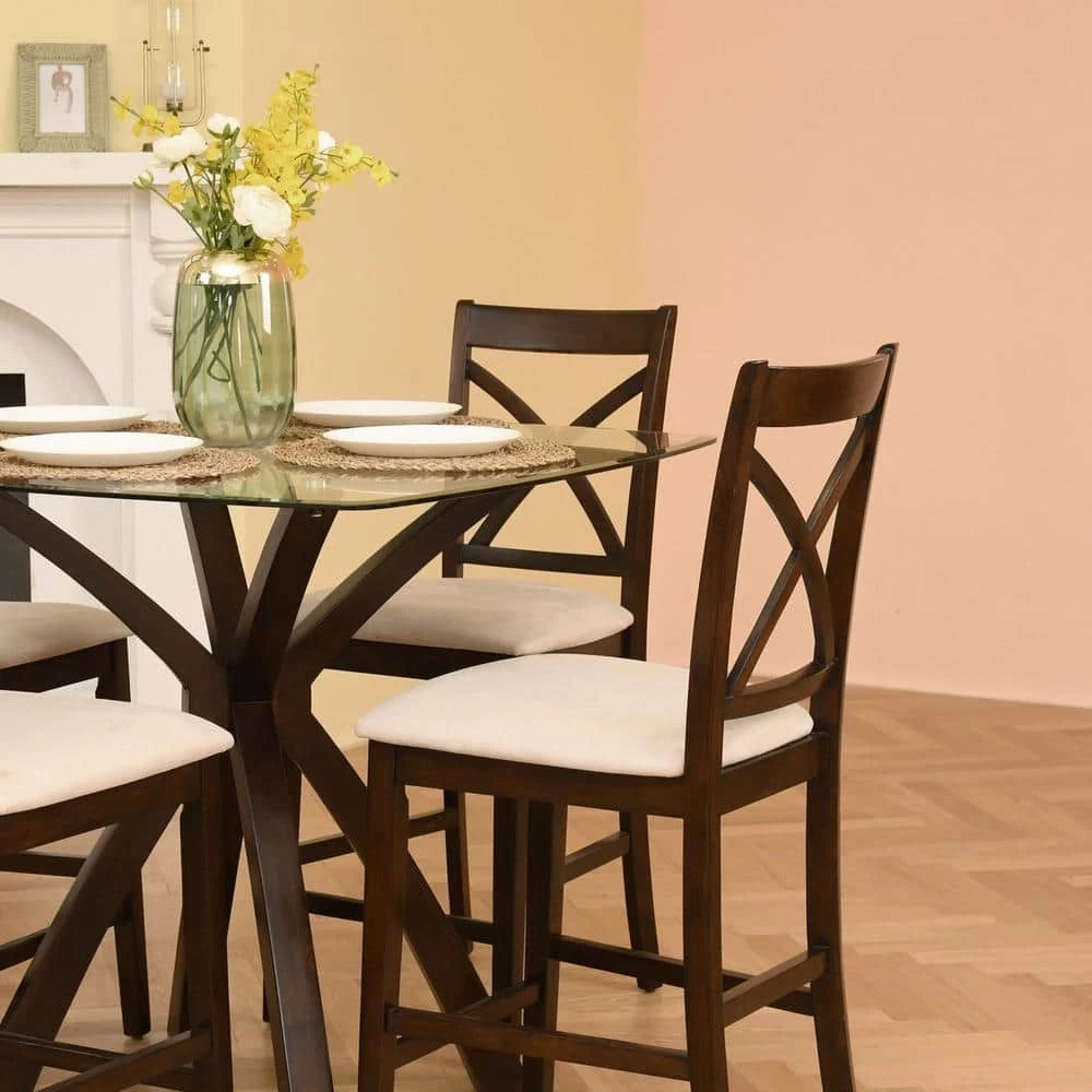 Salim 41.1 in. Brown Upholsteried Counter Barstool (Set of 2) by Homy Casa 6 Salim 41.1 in. Brown Upholsteried Counter Barstool (Set of 2) by Homy Casa - Image 4