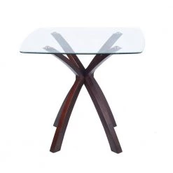 Stevie 35.8 in. Brown Square Clear Glass Top With Solid Wood Frame Counter Height Bar Table (Seats-4) by Homy Casa -Homy Casa Shop brown homy casa bar tables stevie 1f 1000