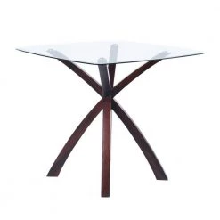 Stevie 35.8 in. Brown Square Clear Glass Top With Solid Wood Frame Counter Height Bar Table (Seats-4) by Homy Casa -Homy Casa Shop brown homy casa bar tables stevie 44 1000