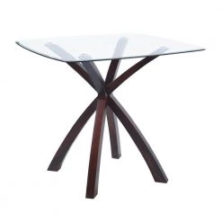 Stevie 35.8 in. Brown Square Clear Glass Top With Solid Wood Frame Counter Height Bar Table (Seats-4) by Homy Casa