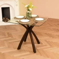 Stevie 35.8 in. Brown Square Clear Glass Top With Solid Wood Frame Counter Height Bar Table (Seats-4) by Homy Casa -Homy Casa Shop brown homy casa bar tables stevie c3 1000