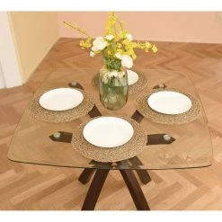 Stevie 35.8 in. Brown Square Clear Glass Top With Solid Wood Frame Counter Height Bar Table (Seats-4) by Homy Casa -Homy Casa Shop brown homy casa bar tables stevie fa 1000