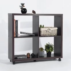 CANDIDA 32 in. Brown Wood 4- -Shelf Standard Classic Bookcase with Build in Storage by Homy Casa -Homy Casa Shop brown homy casa bookcases bookshelves candida slim 4f 1000