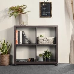 CANDIDA 32 in. Brown Wood 4- -Shelf Standard Classic Bookcase with Build in Storage by Homy Casa