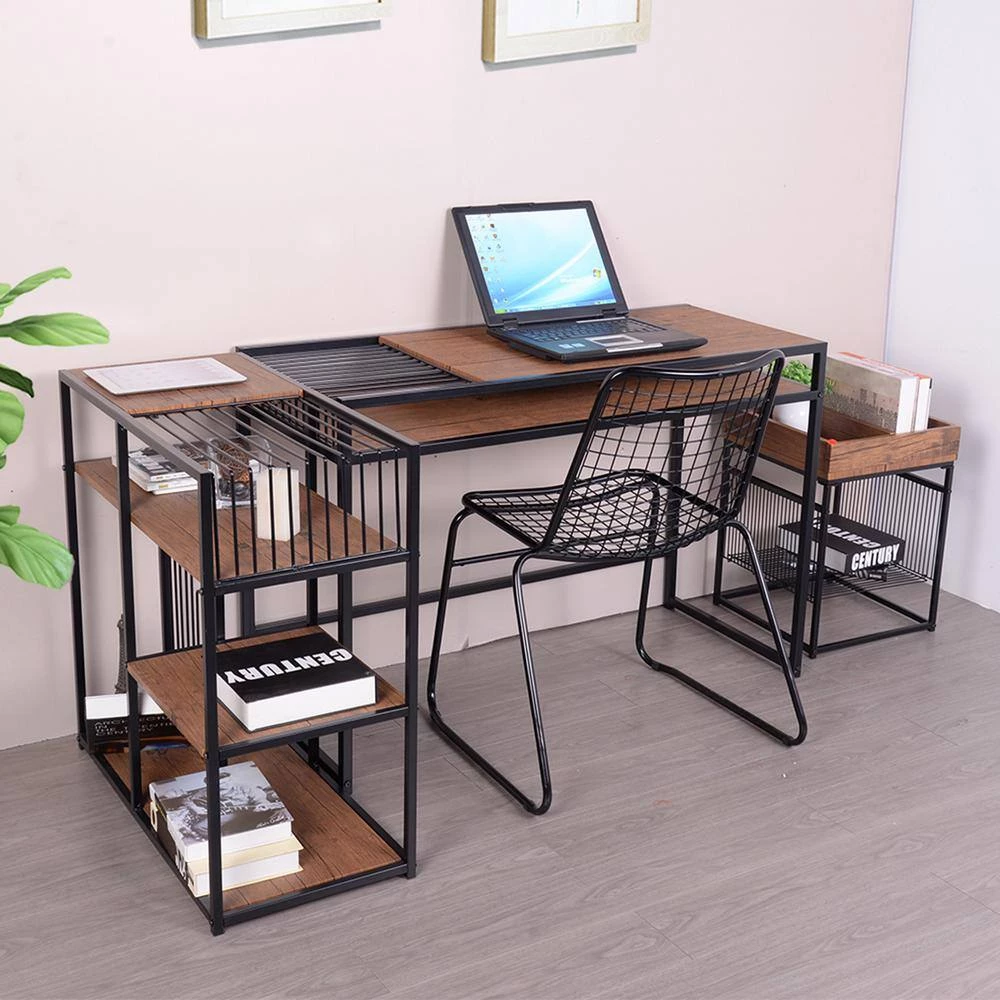 Open Back Bookcase 29.1 in. Brown Metal 4 -Shelf Ladder Bookcase by Homy Casa 5 Open Back Bookcase 29.1 in. Brown Metal 4 -Shelf Ladder Bookcase by Homy Casa - Image 3