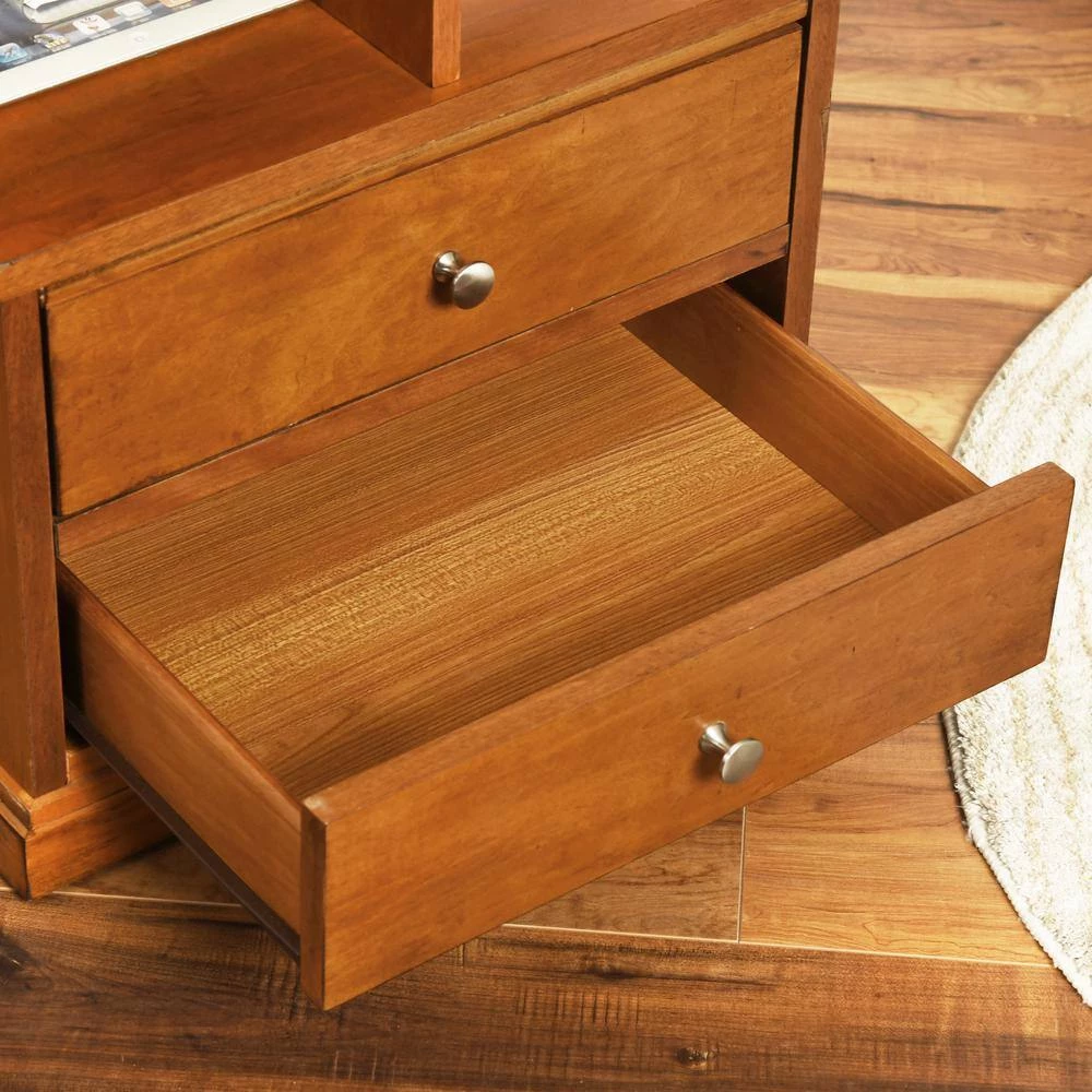 Slany 20 in. Brown C-Top Wood End Table With 2-Drawer by Homy Casa 5 Slany 20 in. Brown C-Top Wood End Table With 2-Drawer by Homy Casa - Image 3