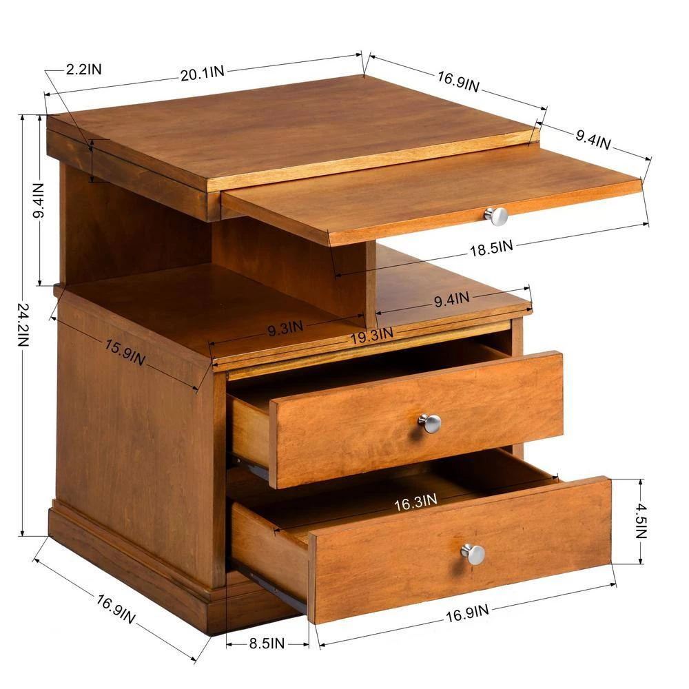 Slany 20 in. Brown C-Top Wood End Table With 2-Drawer by Homy Casa 10 Slany 20 in. Brown C-Top Wood End Table With 2-Drawer by Homy Casa - Image 8