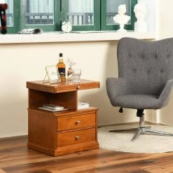 Slany 20 in. Brown C-Top Wood End Table With 2-Drawer by Homy Casa 25 Slany 20 in. Brown C-Top Wood End Table With 2-Drawer by Homy Casa -Homy Casa Shop brown homy casa c tables slany 31 1000