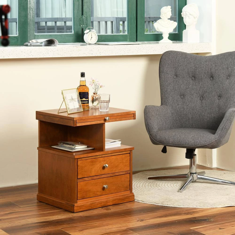 Slany 20 in. Brown C-Top Wood End Table With 2-Drawer by Homy Casa 14 Slany 20 in. Brown C-Top Wood End Table With 2-Drawer by Homy Casa - Image 12