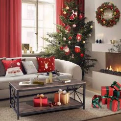 Grain Coffee Table with Storage MDF Top Black Metal Base by Homy Casa