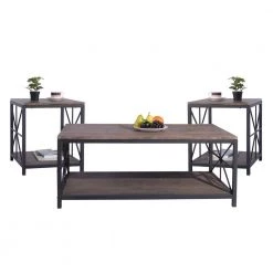 Grain Coffee Table with Storage MDF Top Black Metal Base by Homy Casa -Homy Casa Shop brown homy casa coffee tables grain mdf 66 1000