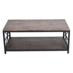 Grain Coffee Table with Storage MDF Top Black Metal Base by Homy Casa -Homy Casa Shop brown homy casa coffee tables grain mdf c3 1000