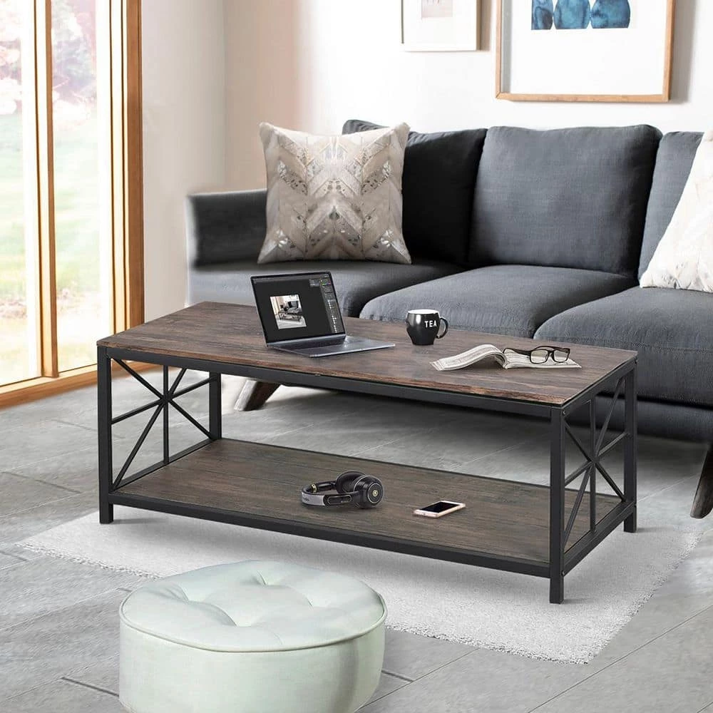 Grain 43.3 in. Brown Rectangular MDF Coffee Table by Homy Casa 4 Grain 43.3 in. Brown Rectangular MDF Coffee Table by Homy Casa - Image 2