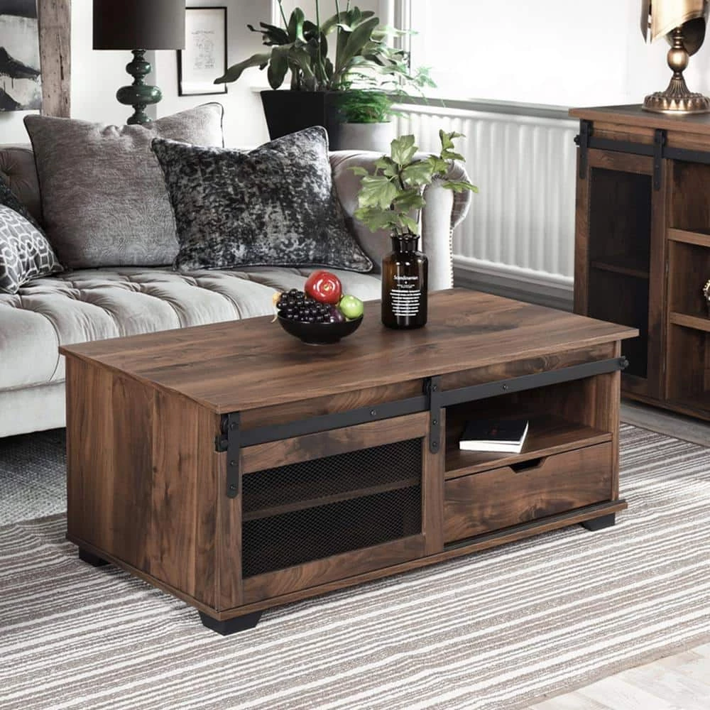 NEWBARN 39 .4 in. Brown 17.7 in. Rectangle Wood Coffee Table With Collect by Homy Casa 5 NEWBARN 39 .4 in. Brown 17.7 in. Rectangle Wood Coffee Table With Collect by Homy Casa - Image 3