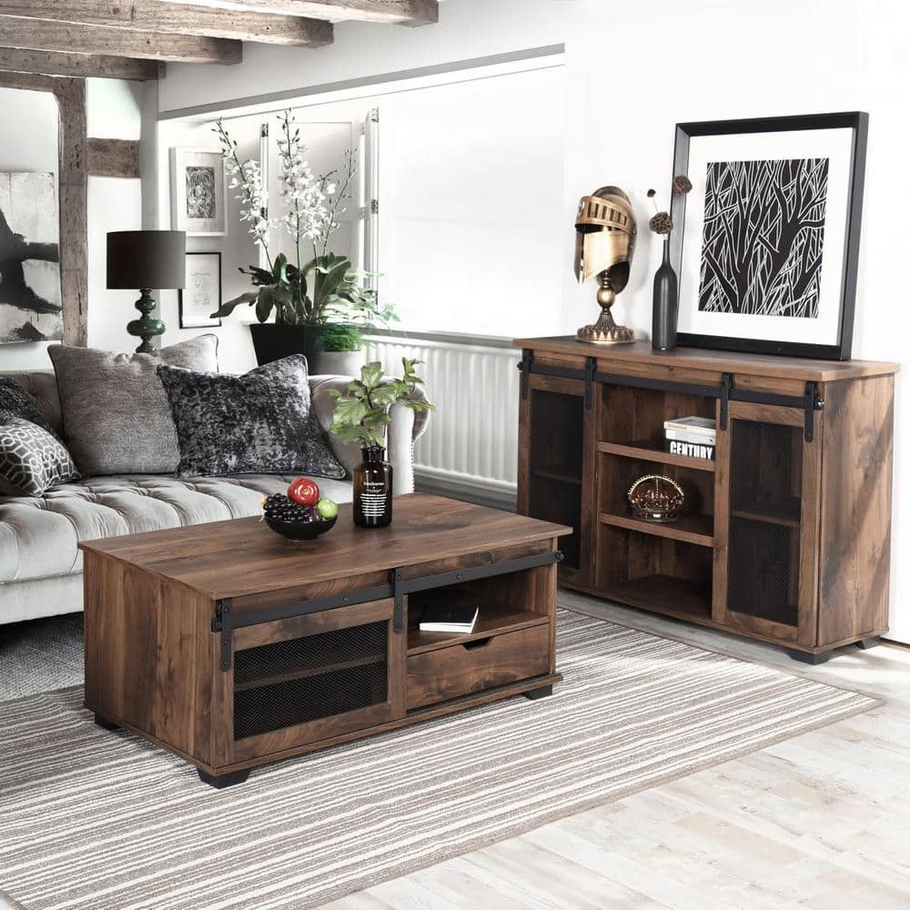 NEWBARN 39 .4 in. Brown 17.7 in. Rectangle Wood Coffee Table With Collect by Homy Casa 4 NEWBARN 39 .4 in. Brown 17.7 in. Rectangle Wood Coffee Table With Collect by Homy Casa - Image 2
