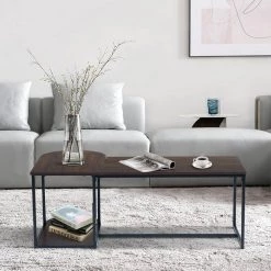 Upasana 47.2 in. Dark Brown L Shape Manufactured Wood Coffee Table by Homy Casa -Homy Casa Shop brown homy casa coffee tables upasana 31 1000