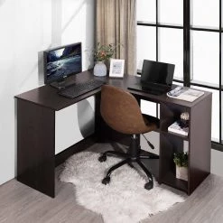 Brown L-Shape Desk Open storage MDF Wood Spacious Extra Storage Shelves Table by Homy Casa -Homy Casa Shop brown homy casa computer desks babette 31 1000