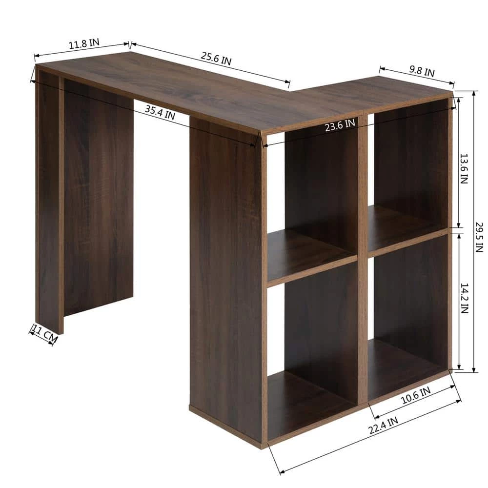 Walnut L-Shape Desk Storage Shelves Open Bookcase by Homy Casa 8 Walnut L-Shape Desk Storage Shelves Open Bookcase by Homy Casa - Image 6