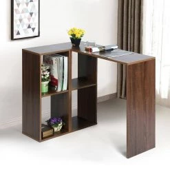 Walnut L-Shape Desk Storage Shelves Open Bookcase by Homy Casa 19 Walnut L-Shape Desk Storage Shelves Open Bookcase by Homy Casa -Homy Casa Shop brown homy casa computer desks baillie lr walnut 31 1000