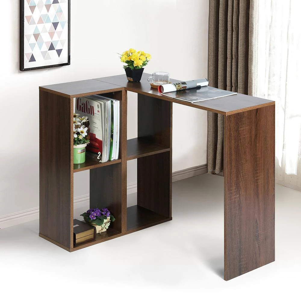 Walnut L-Shape Desk Storage Shelves Open Bookcase by Homy Casa 11 Walnut L-Shape Desk Storage Shelves Open Bookcase by Homy Casa - Image 9