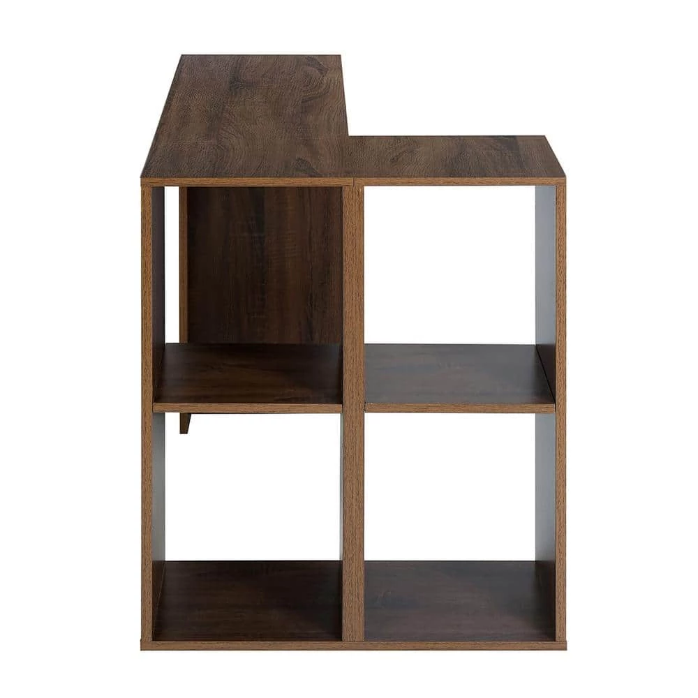 Walnut L-Shape Desk Storage Shelves Open Bookcase by Homy Casa 7 Walnut L-Shape Desk Storage Shelves Open Bookcase by Homy Casa - Image 5