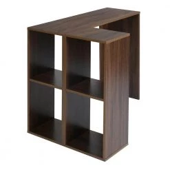 Walnut L-Shape Desk Storage Shelves Open Bookcase by Homy Casa