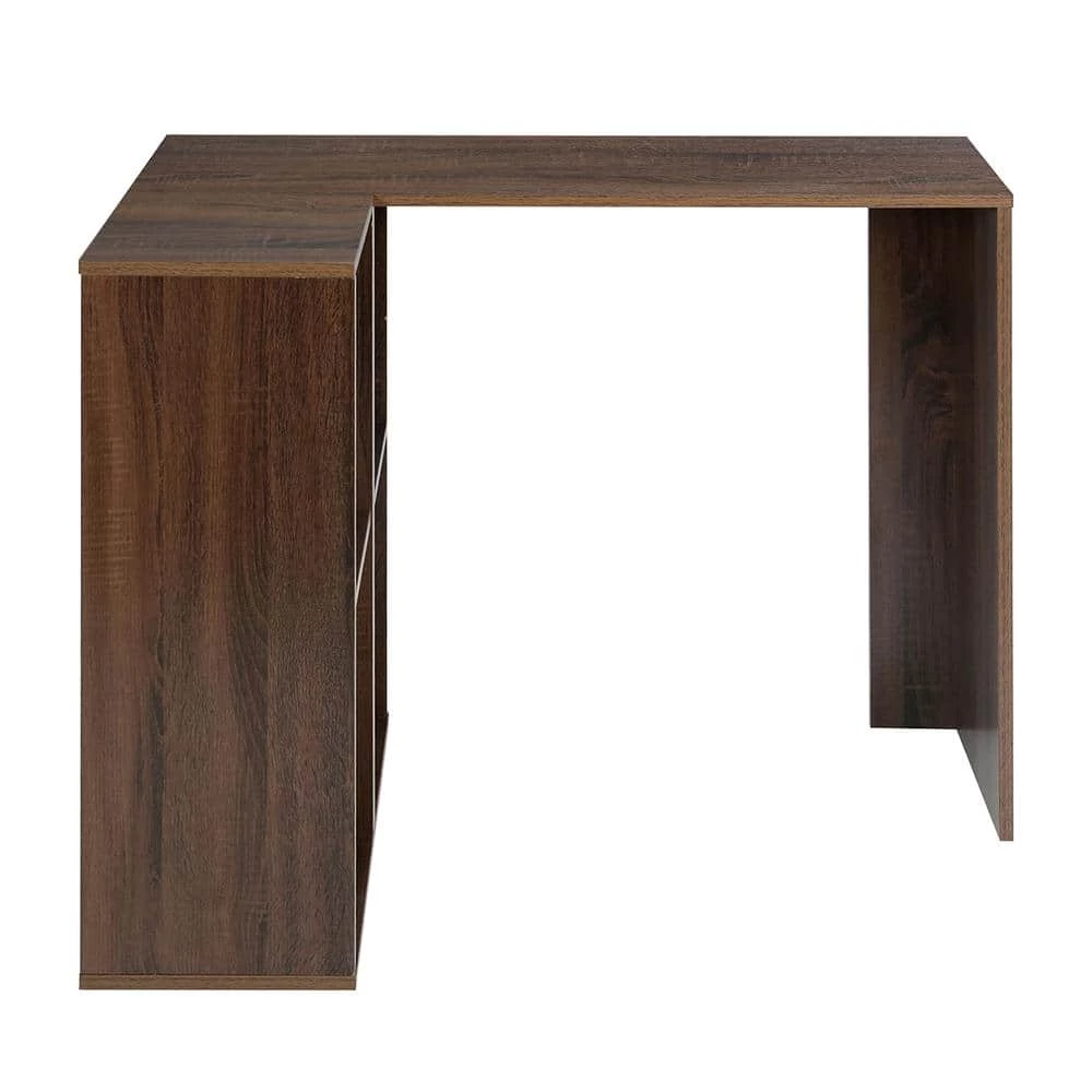 Walnut L-Shape Desk Storage Shelves Open Bookcase by Homy Casa 6 Walnut L-Shape Desk Storage Shelves Open Bookcase by Homy Casa - Image 4