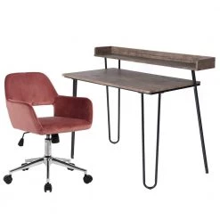 ACER 38.4 in. Rectangle Brown Manufactured Wood Computer Desk Office Chair Set by Homy Casa