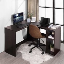 47.2 in. L-Shape Dark Brown Wood 2 Drawer Computer Desk with Open Storage Shelf by Homy Casa -Homy Casa Shop brown homy casa computer desks hd babette 31 1000