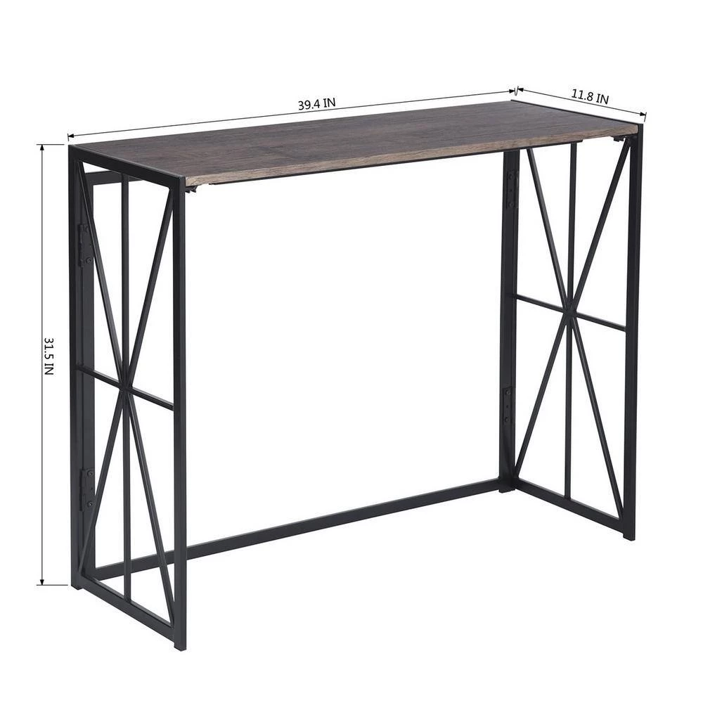 39 in. Brown Standard Rectangle Wood Console Table Foldable with Metal Leg by Homy Casa 6 39 in. Brown Standard Rectangle Wood Console Table Foldable with Metal Leg by Homy Casa - Image 4