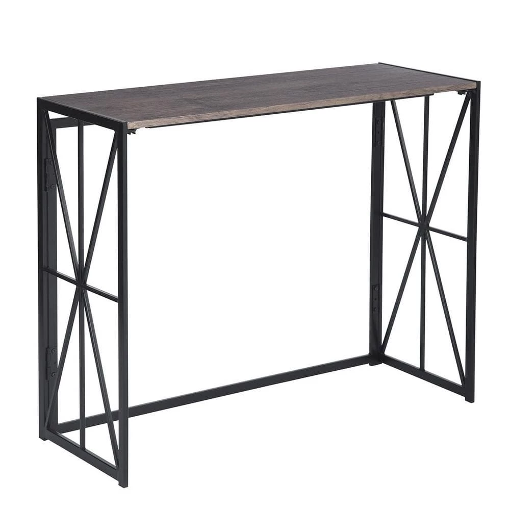 39 in. Brown Standard Rectangle Wood Console Table Foldable with Metal Leg by Homy Casa 3 39 in. Brown Standard Rectangle Wood Console Table Foldable with Metal Leg by Homy Casa
